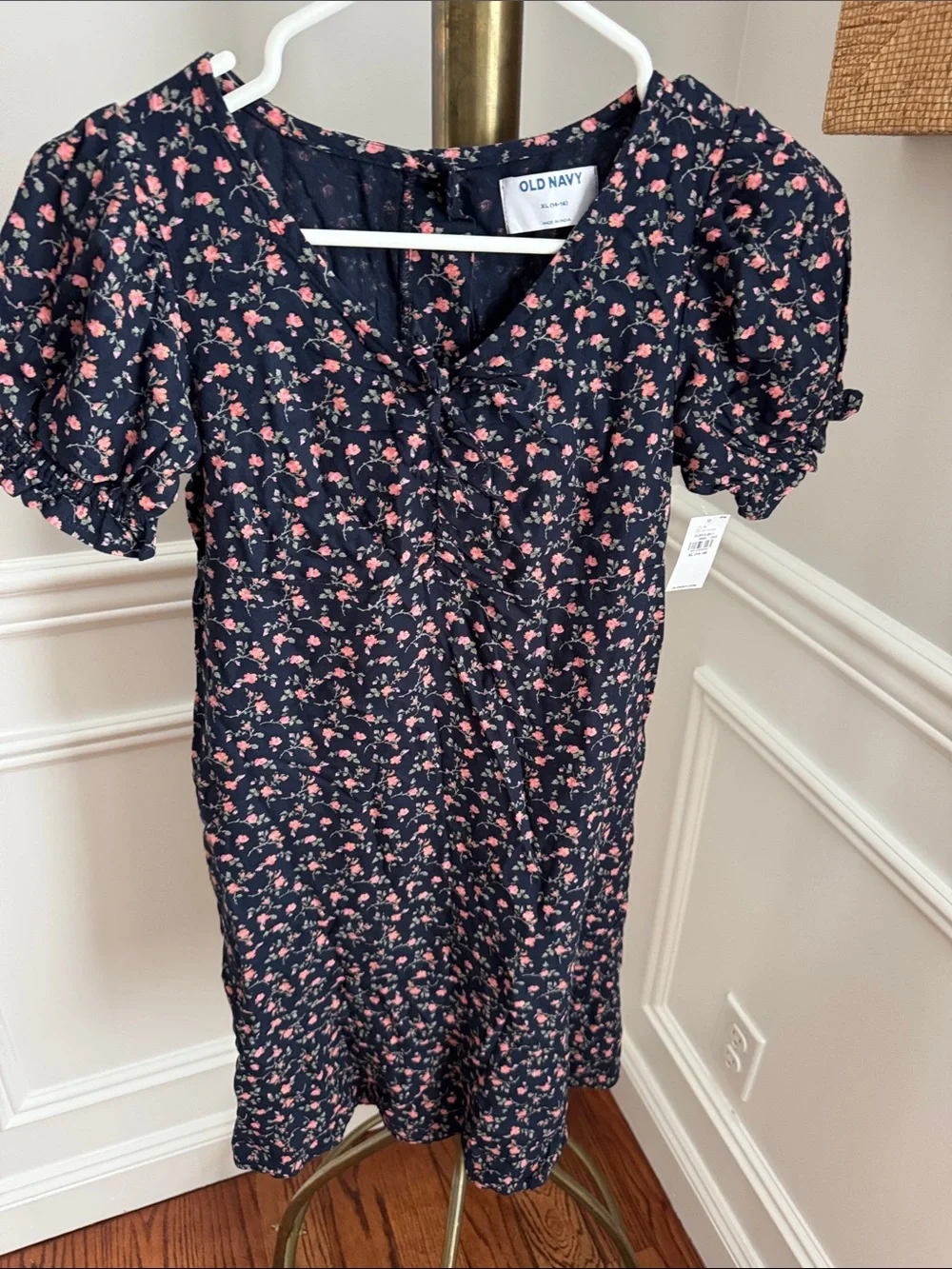 Old Navy Navy Mini Dress with Pink Floral Print